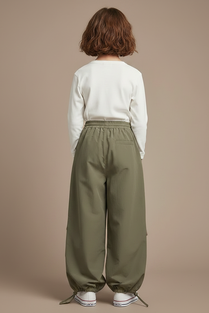 Pantalon Parachute Kaki Ample Nylon Enfant Décontracté - Polyester - vue 2