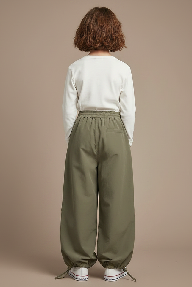 Pantalon Parachute Kaki Ample Nylon Enfant Décontracté - Polyester - vue 2