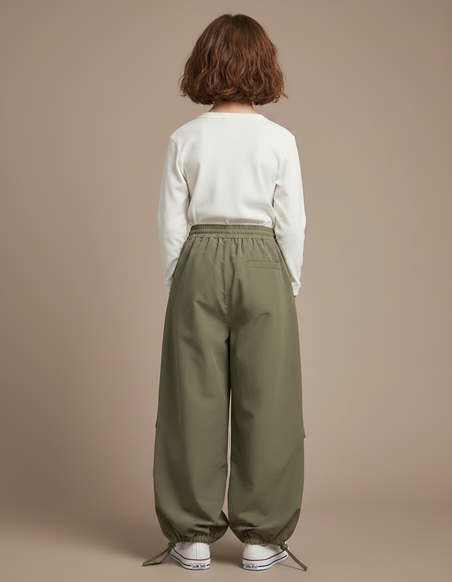 Pantalon Parachute Kaki Ample Nylon Enfant Décontracté - Polyester - vue 2