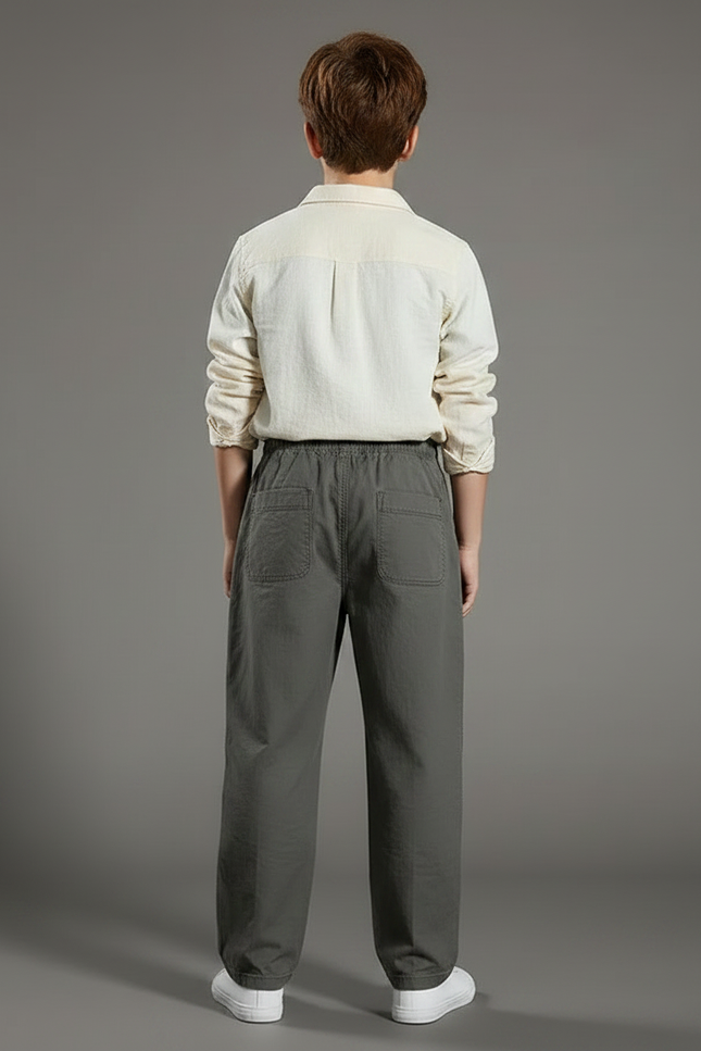 Pantalon Parachute Gris Coton Ample Garçon Décontracté - vue 2