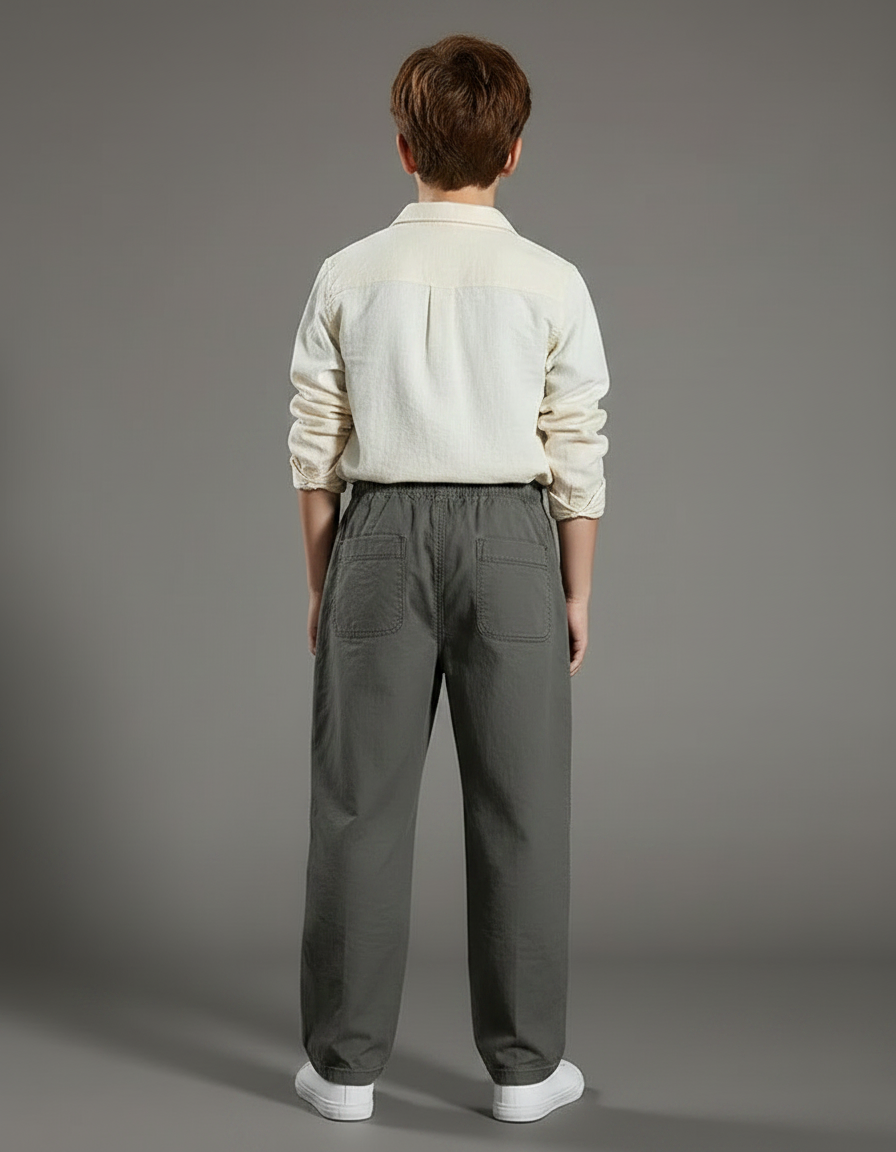Pantalon Parachute Gris Coton Ample Garçon Décontracté - vue 2