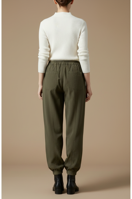 Pantalon Parachute Vert Ample Fluide Taille Élastique Femme - Kaki Viscose - vue 2