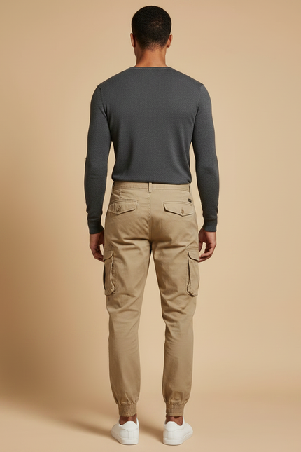 Pantalon Parachute Beige Cargo Coton Décontracté Homme - vue 2
