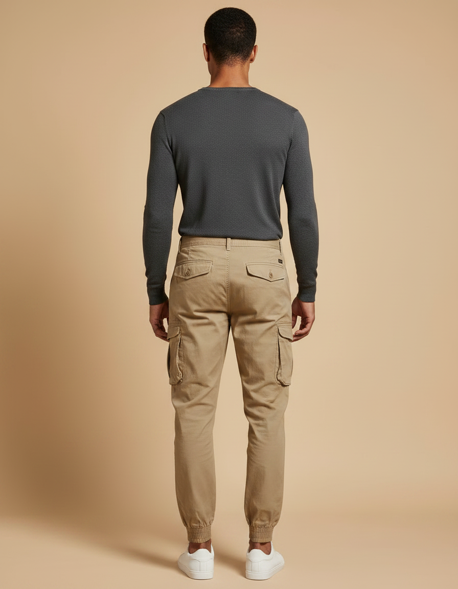 Pantalon Parachute Beige Cargo Coton Décontracté Homme - vue 2