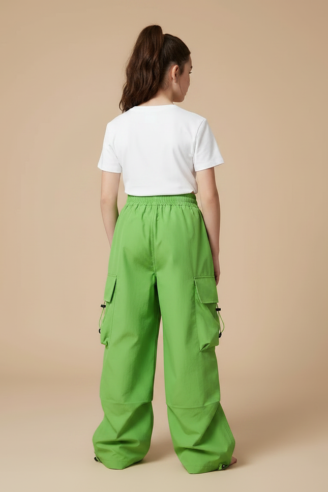 Pantalon Parachute Vert Ample Cargo Fille Décontracté - Polyester - vue 2