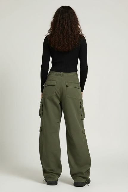 Pantalon Parachute Kaki Cargo Ample Multi-poches Femme - Toile - vue 2