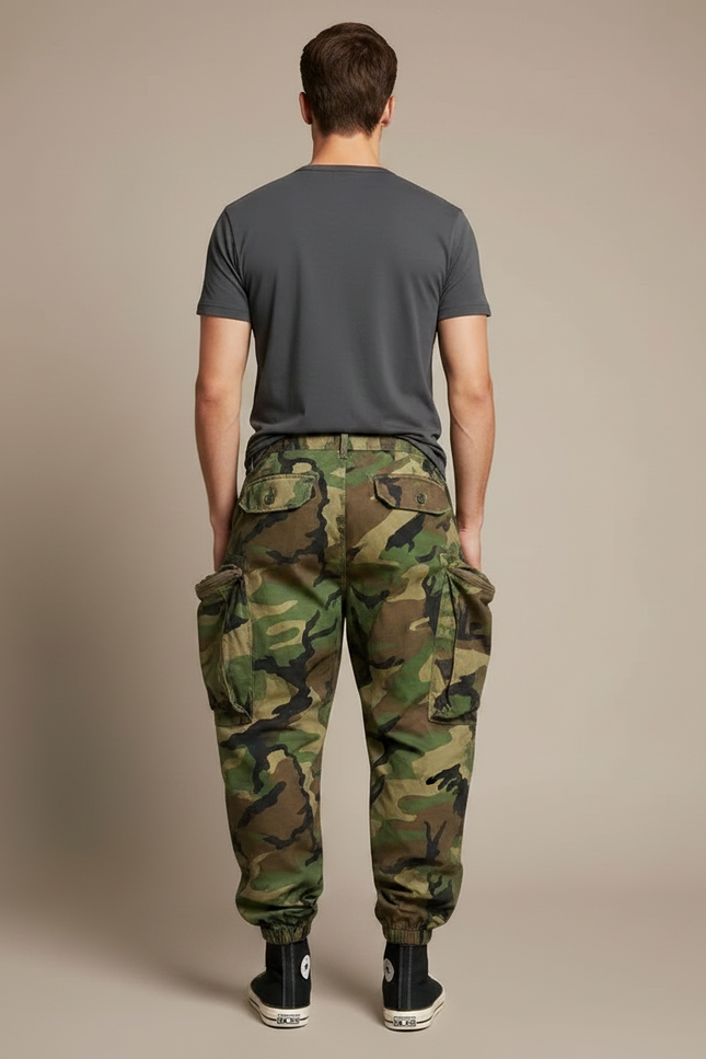 Pantalon Parachute Camouflage Cargo Ample Militaire Homme - Multicolore Toile - vue 2