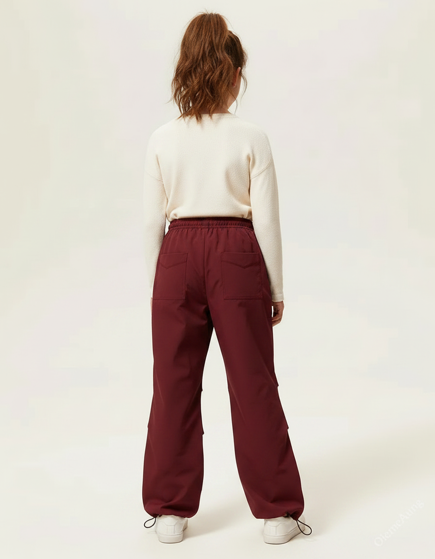 Pantalon Parachute Bordeaux Ample Casual Fille - Polyester - vue 2