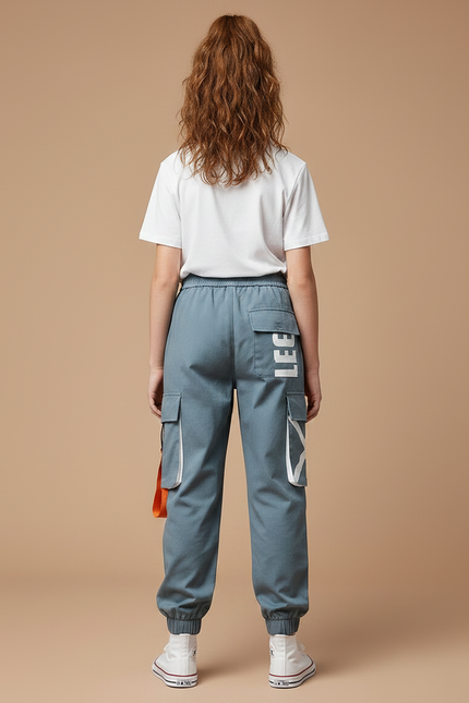 Pantalon Parachute Kaki Cargo Imprimé Ample Streetwear - Bleu Toile - vue 2
