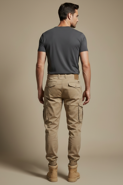Pantalon Parachute Kaki Cargo Décontracté Homme Multipoches - Toile - vue 2