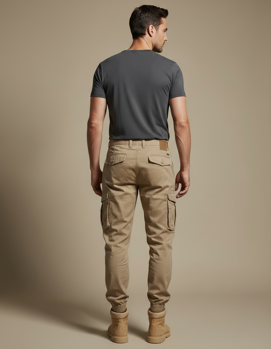 Pantalon Parachute Kaki Cargo Décontracté Homme Multipoches - Toile - vue 2