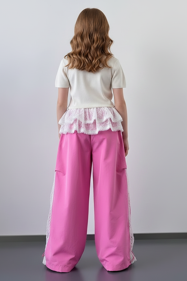 Pantalon Parachute Rose Large Dentelle Enfant - Polyester - vue 2
