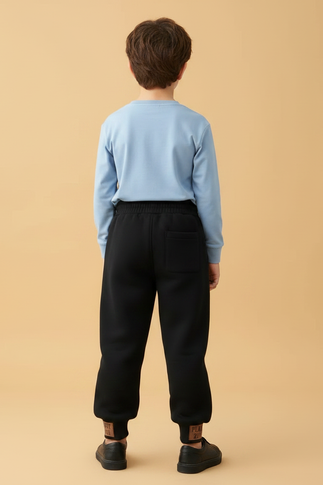 Pantalon Parachute Noir Ample Décontracté Enfant Polaire - Molleton - vue 2