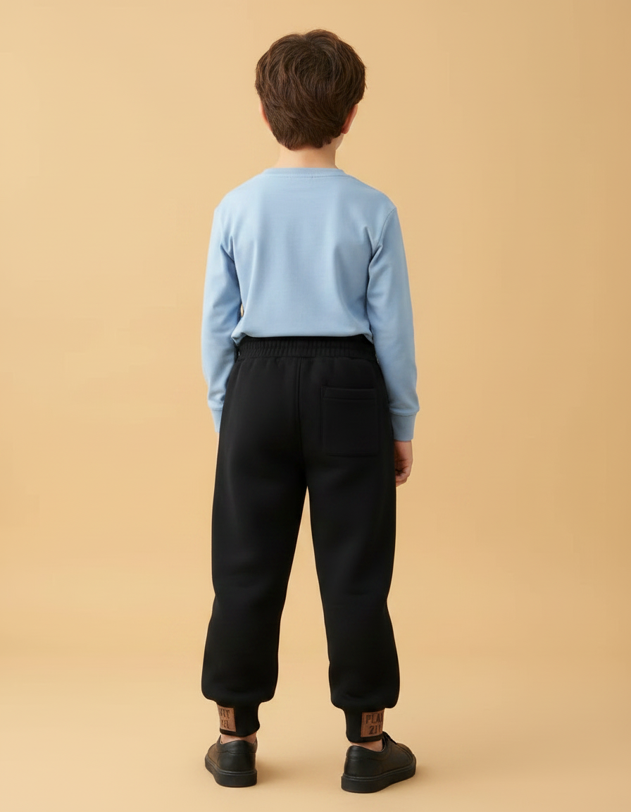 Pantalon Parachute Noir Ample Décontracté Enfant Polaire - Molleton - vue 2