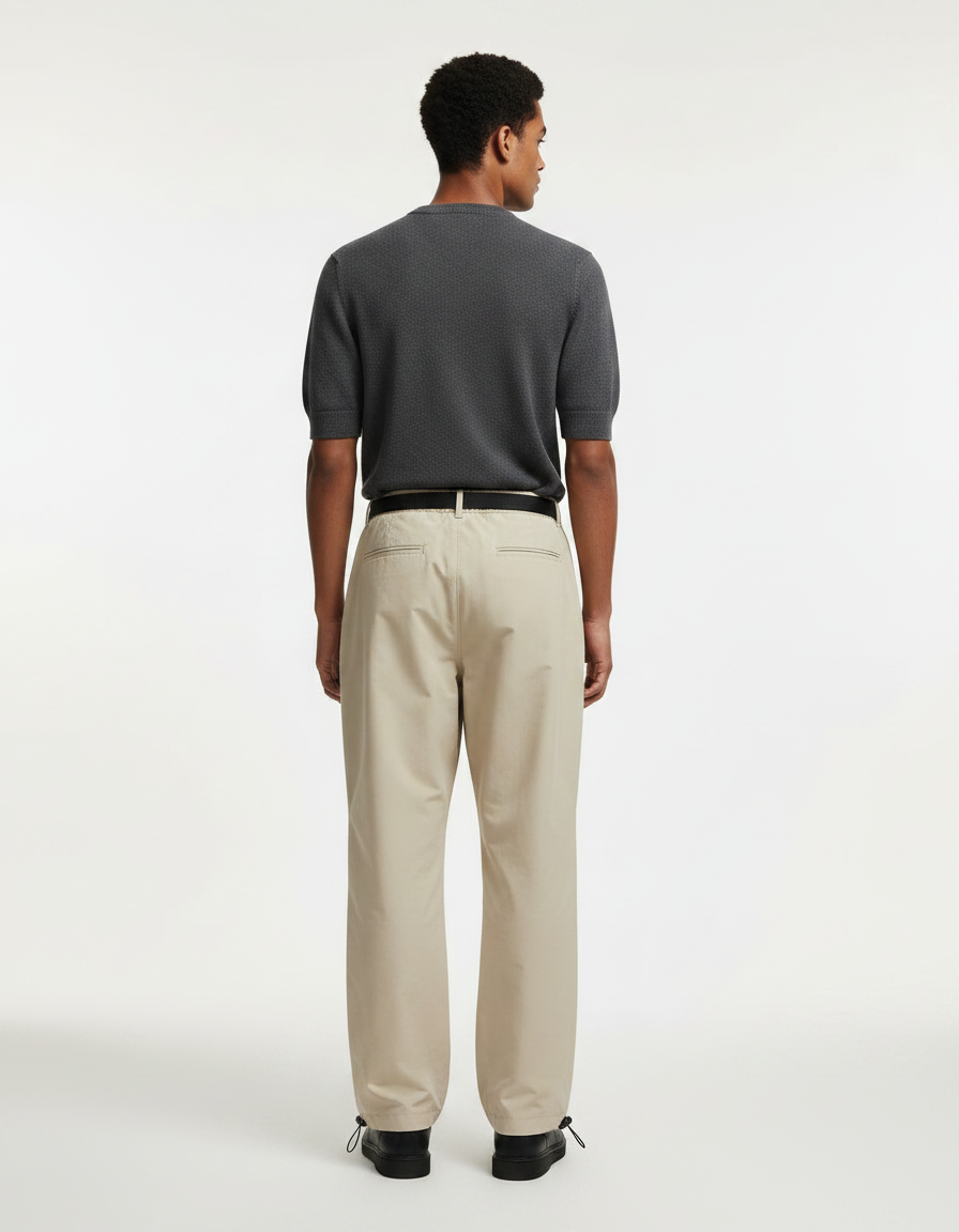 Pantalon Parachute Beige Ample Décontracté Homme Cordon - Polyester - vue 2
