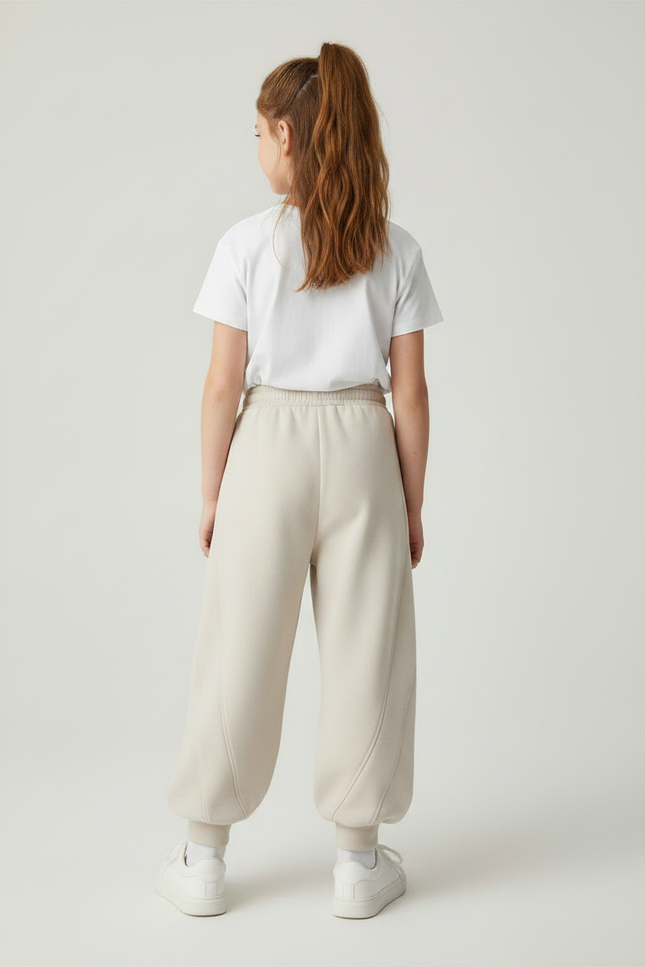 Pantalon Parachute Beige Ample Décontracté Enfant Confortable - Molleton - vue 2