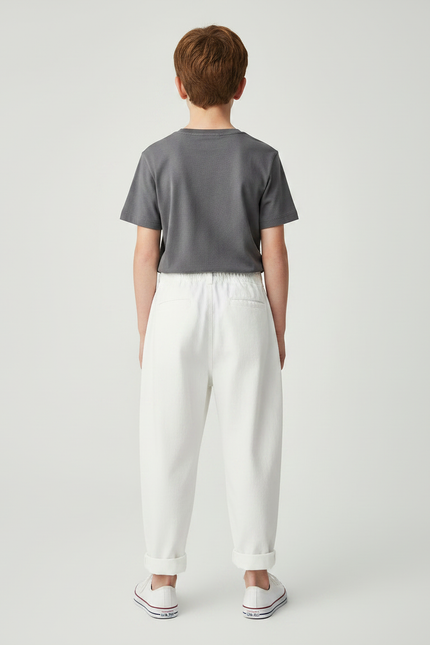 Pantalon Parachute Blanc Coton Ample Garçon Décontracté - vue 2