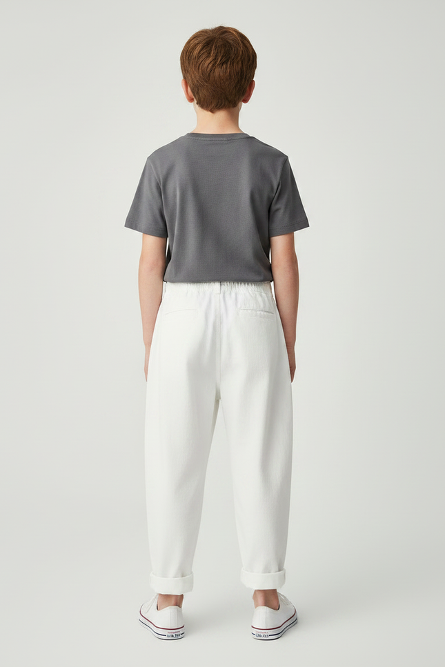 Pantalon Parachute Blanc Coton Ample Garçon Décontracté - vue 2