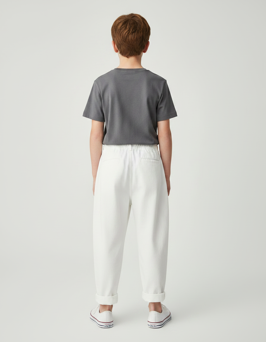 Pantalon Parachute Blanc Coton Ample Garçon Décontracté - vue 2