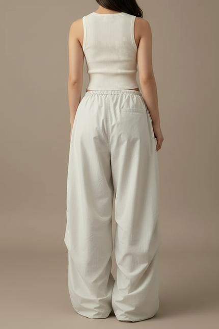 Pantalon Parachute Beige Ample Cargo Fluide Décontracté - Polyester - vue 2