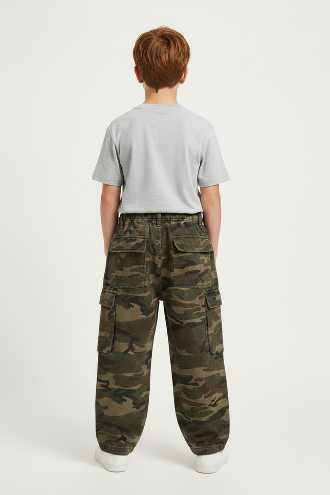 Pantalon Parachute Camouflage Ample Cargo Garçon Coton - Multicolore - vue 2