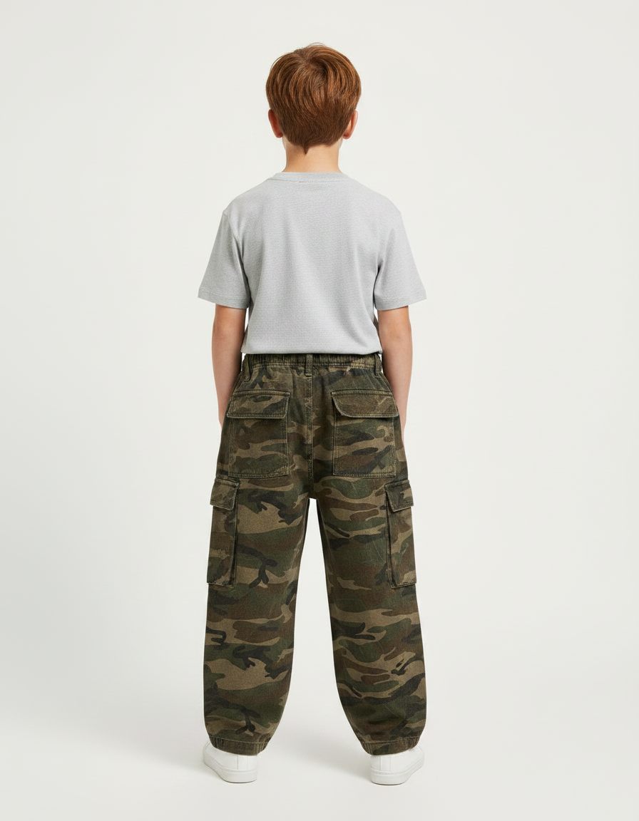 Pantalon Parachute Camouflage Ample Cargo Garçon Coton - Multicolore - vue 2