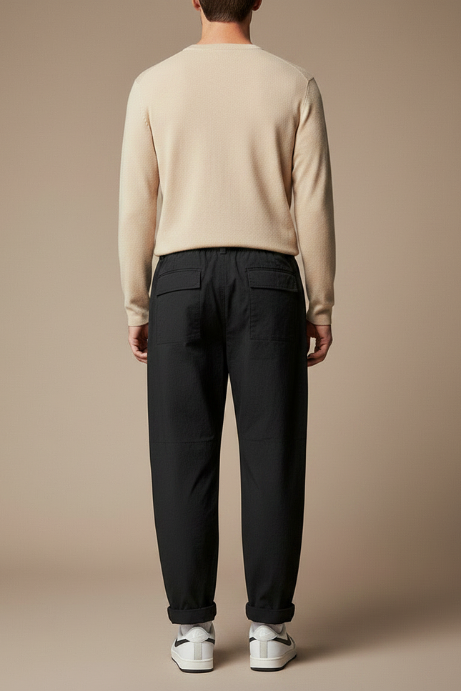Pantalon Parachute Noir Ample Coton Homme Décontracté - Toile - vue 2