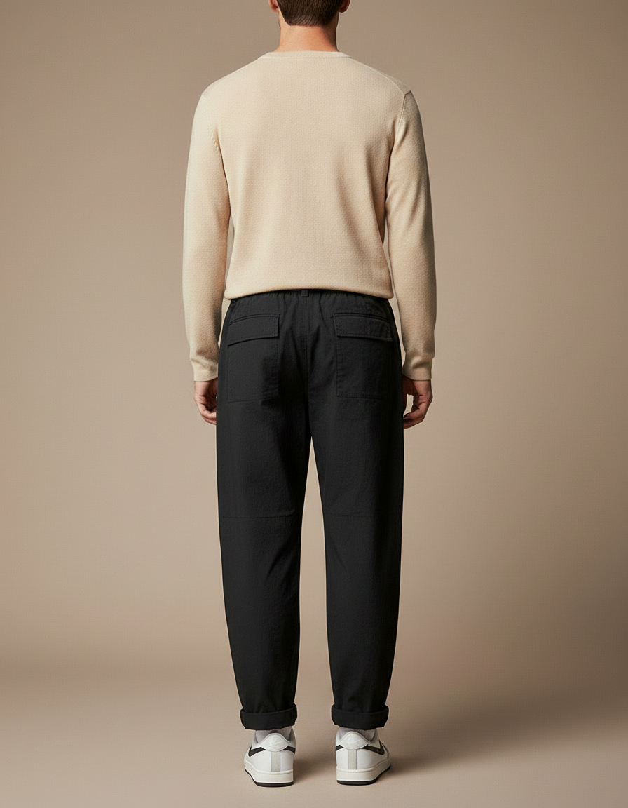 Pantalon Parachute Noir Ample Coton Homme Décontracté - Toile - vue 2