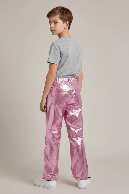 Pantalon Parachute Métallisé Rose Ample Garçon Scintillant - Polyester - vue 2