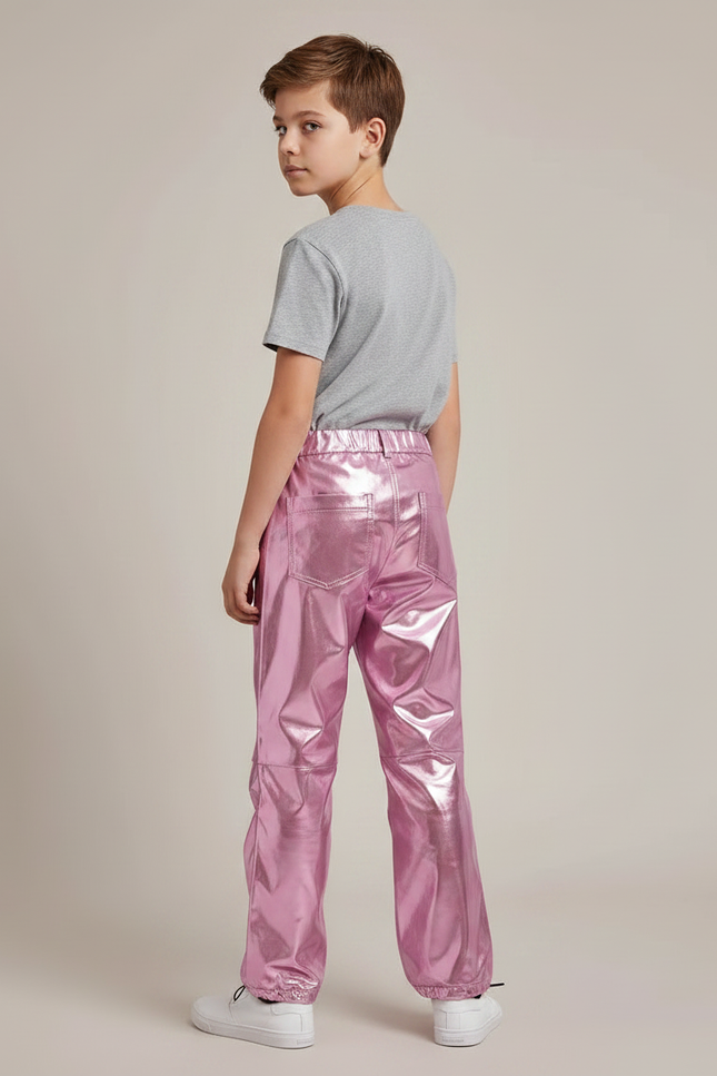 Pantalon Parachute Métallisé Rose Ample Garçon Scintillant - Polyester - vue 2