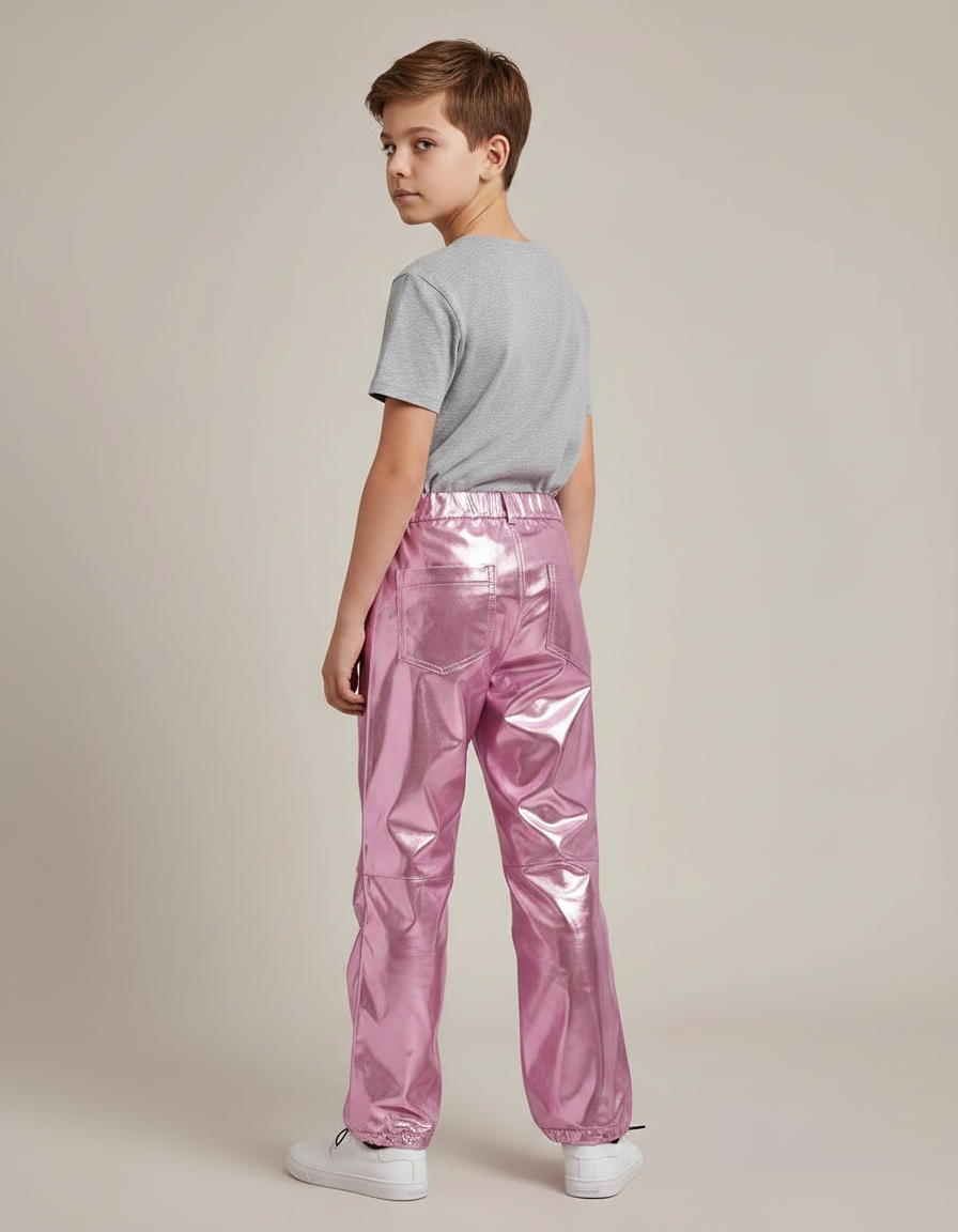 Pantalon Parachute Métallisé Rose Ample Garçon Scintillant - Polyester - vue 2