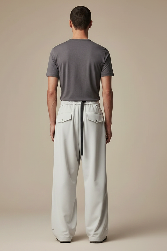 Pantalon Parachute Gris Clair Cargo Ample Ceinture - Polyester - vue 2