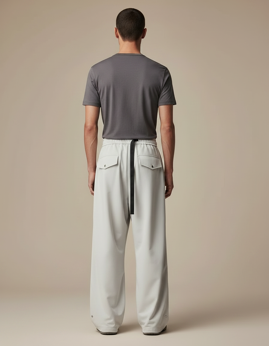 Pantalon Parachute Gris Clair Cargo Ample Ceinture - Polyester - vue 2