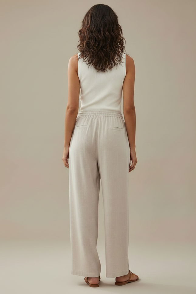 Pantalon Parachute Femme Beige Baggy Léger - Lin - vue 2