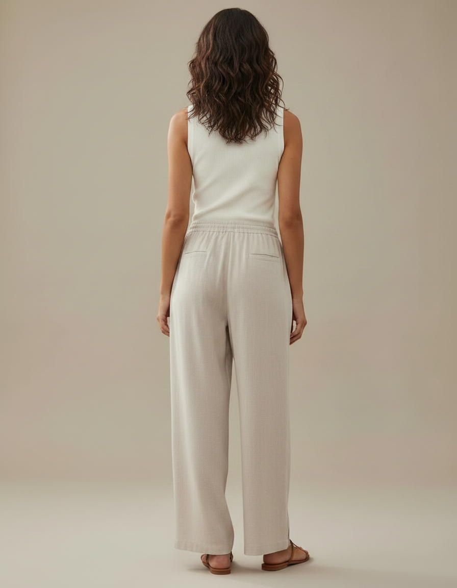 Pantalon Parachute Femme Beige Baggy Léger - Lin - vue 2