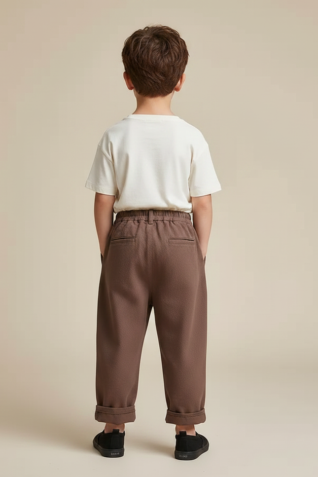 Pantalon Parachute Marron Ample Coton Décontracté Enfant - vue 2