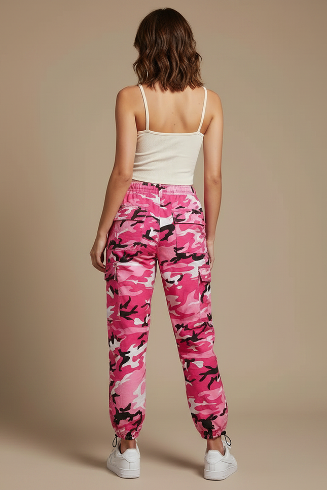Pantalon Parachute Rose Camouflage Cargo Ample Femme - Polyester - vue 2