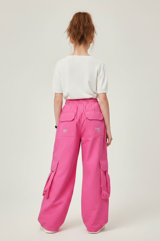 Pantalon Parachute Rose Fille Ample Brodé Cargo - Coton - vue 2