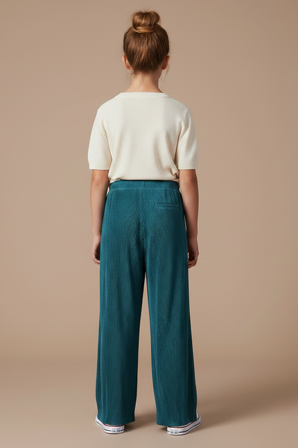 Pantalon Parachute Plissé Ample Fluide Vert Émeraude - Polyester - vue 2