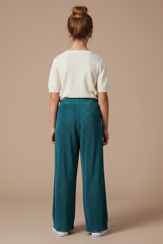Pantalon Parachute Plissé Ample Fluide Vert Émeraude - Polyester - vue 2