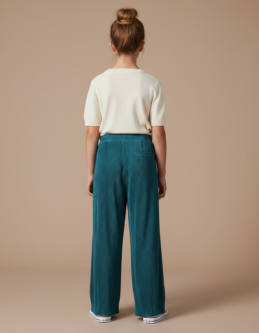 Pantalon Parachute Plissé Ample Fluide Vert Émeraude - Polyester - vue 2