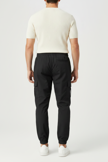 Pantalon Parachute Noir Cargo Cordon Homme Jogger - Polyester - vue 2