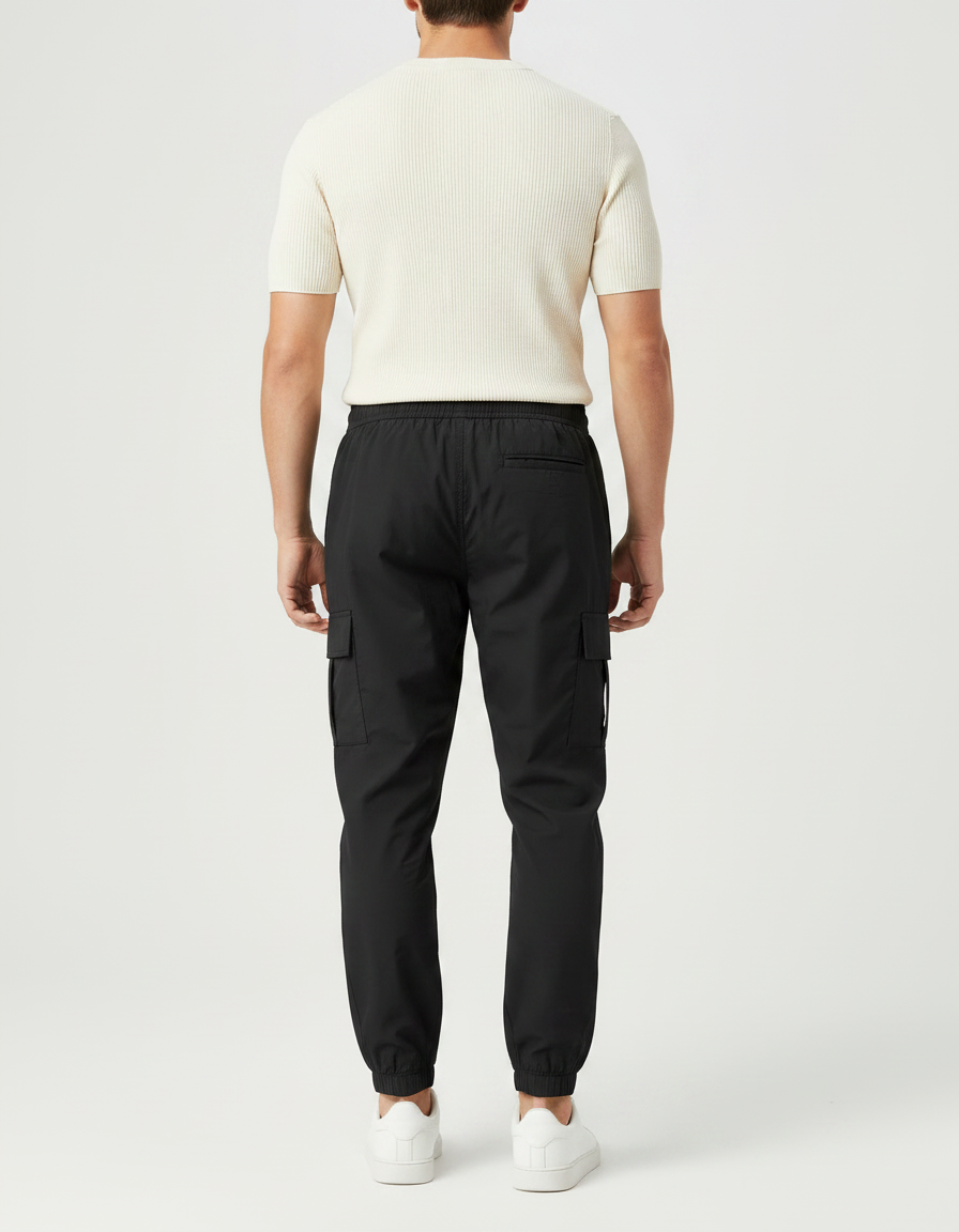 Pantalon Parachute Noir Cargo Cordon Homme Jogger - Polyester - vue 2