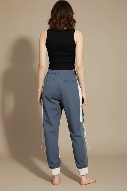 Pantalon Parachute Bicolore Cargo Streetwear Loose Joggers - Multicolore Polyester - vue 2