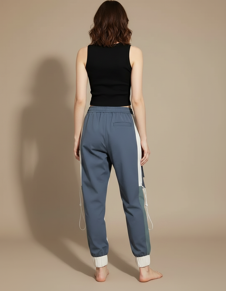 Pantalon Parachute Bicolore Cargo Streetwear Loose Joggers - Multicolore Polyester - vue 2