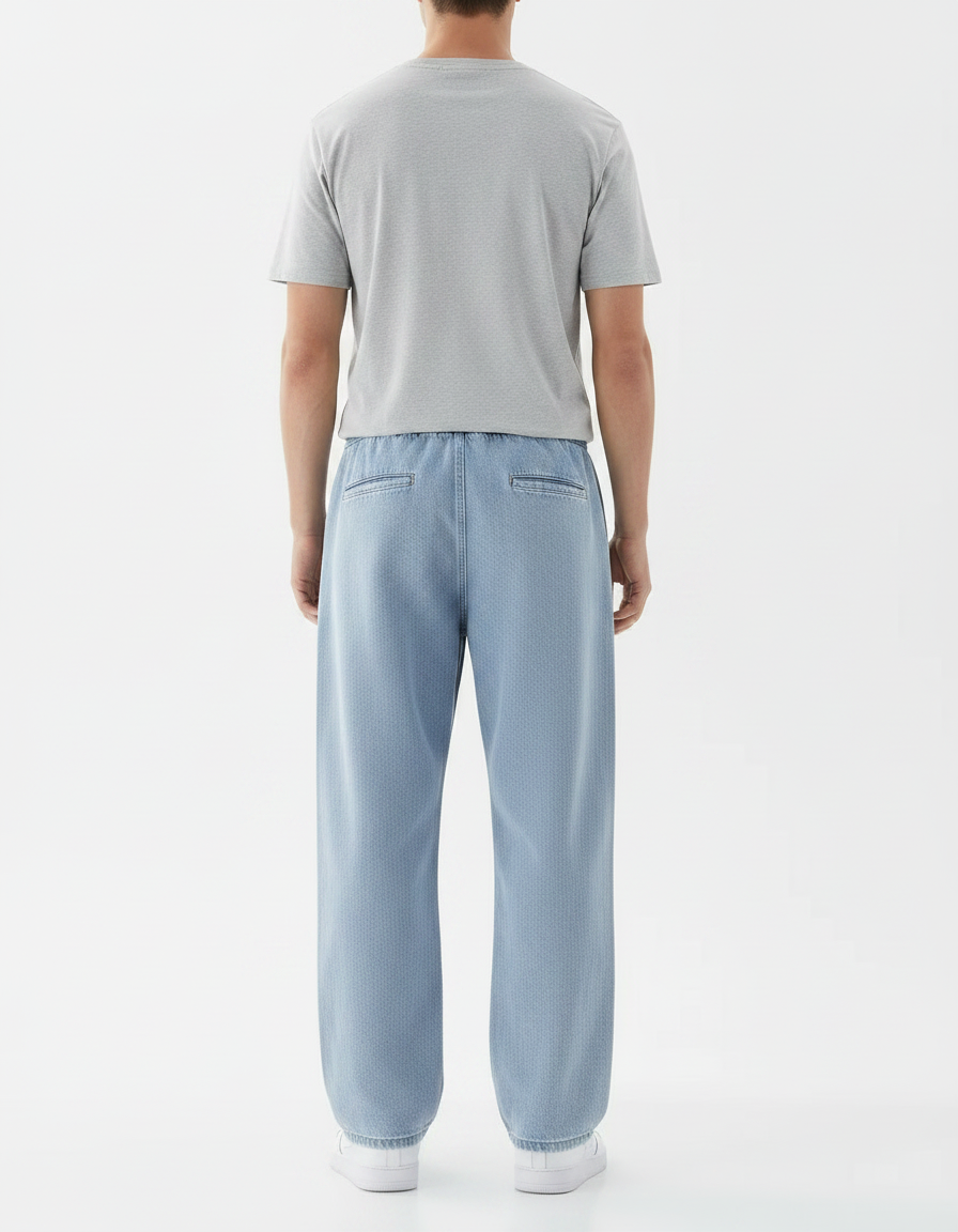 Pantalon Parachute Jean Ample Décontracté Homme Bleu Clair - vue 2