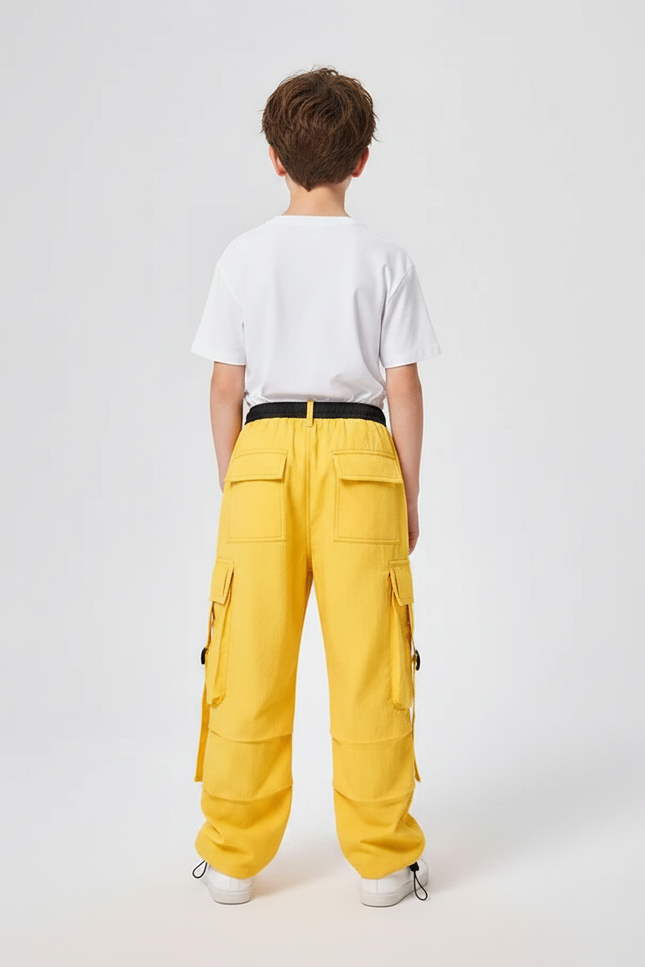 Pantalon Parachute Jaune Cargo Ample Enfant - Toile - vue 2