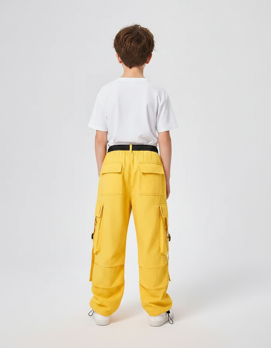 Pantalon Parachute Jaune Cargo Ample Enfant - Toile - vue 2