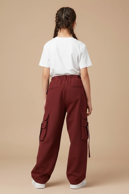 Pantalon Parachute Bordeaux Cargo Ample Décontracté Enfant - Molleton - vue 2