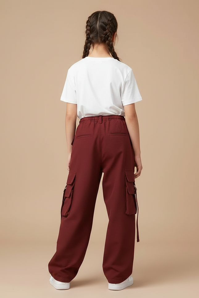 Pantalon Parachute Bordeaux Cargo Ample Décontracté Enfant - Molleton - vue 2